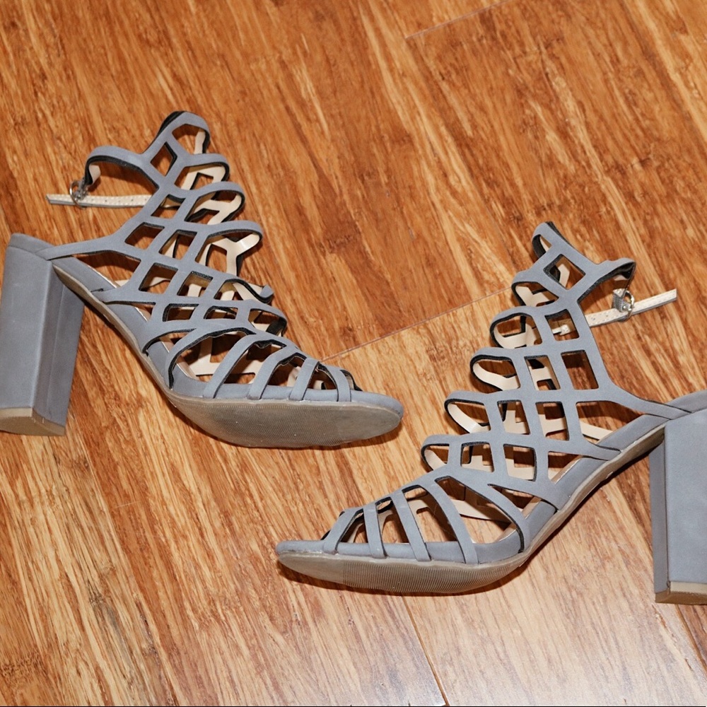 grey strappy heels